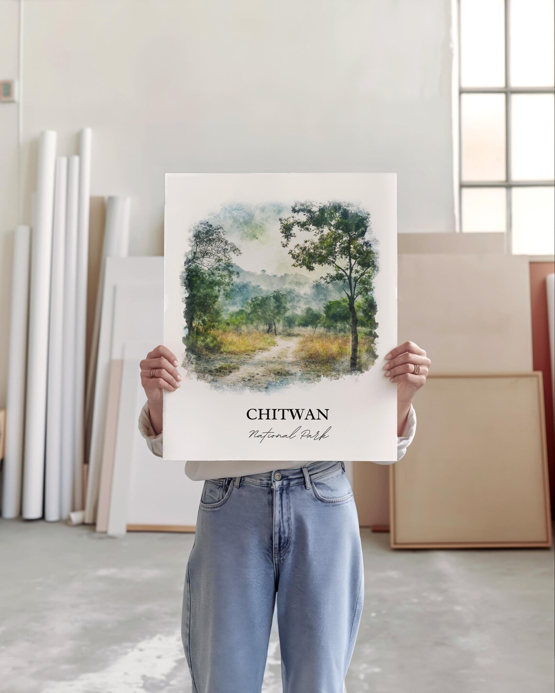 Chitwan National Park Nepal Watercolor Jungle Trail Travel Poster - Image 6