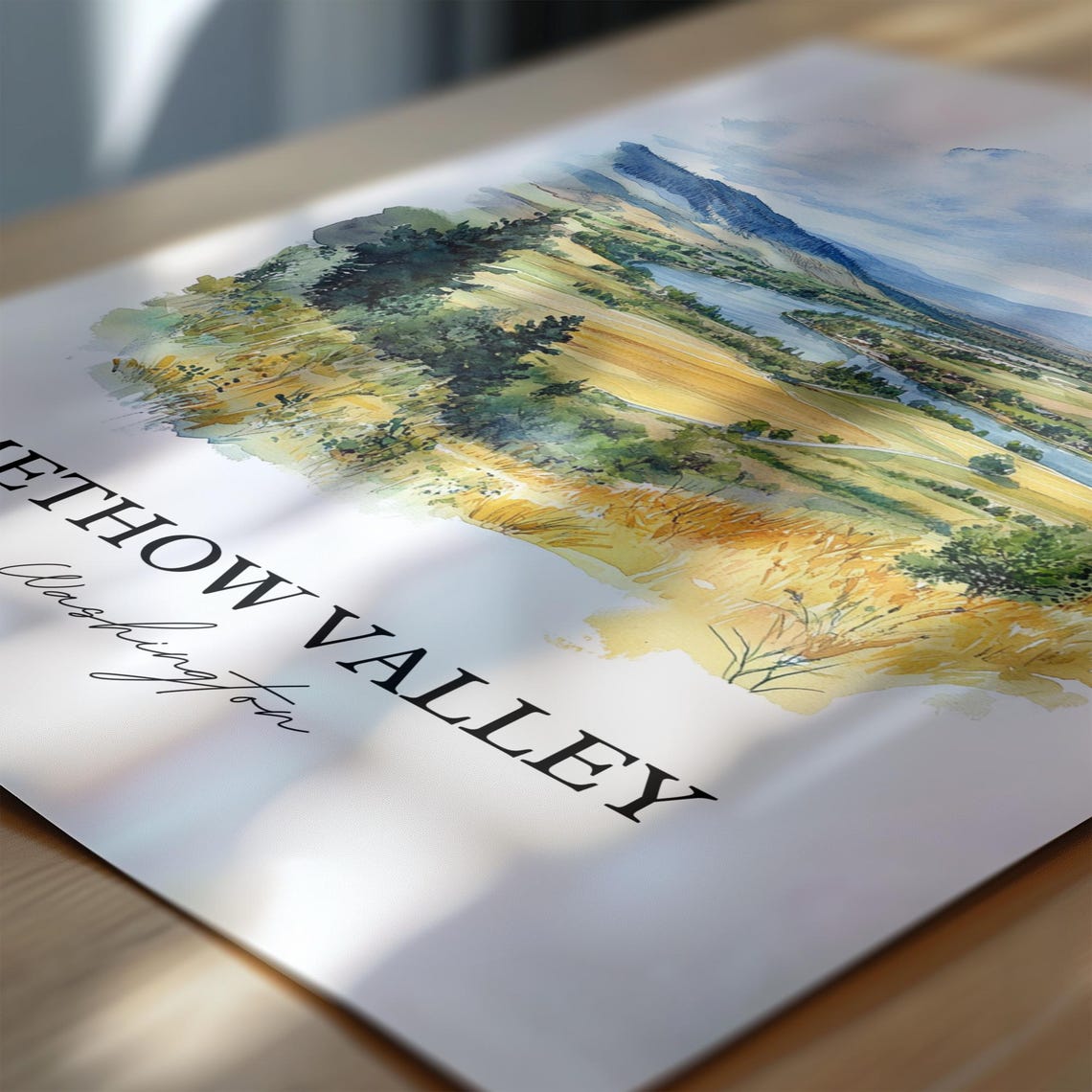 Methow Valley Washington Golden Fields River Valley Watercolor Poster - Image 6