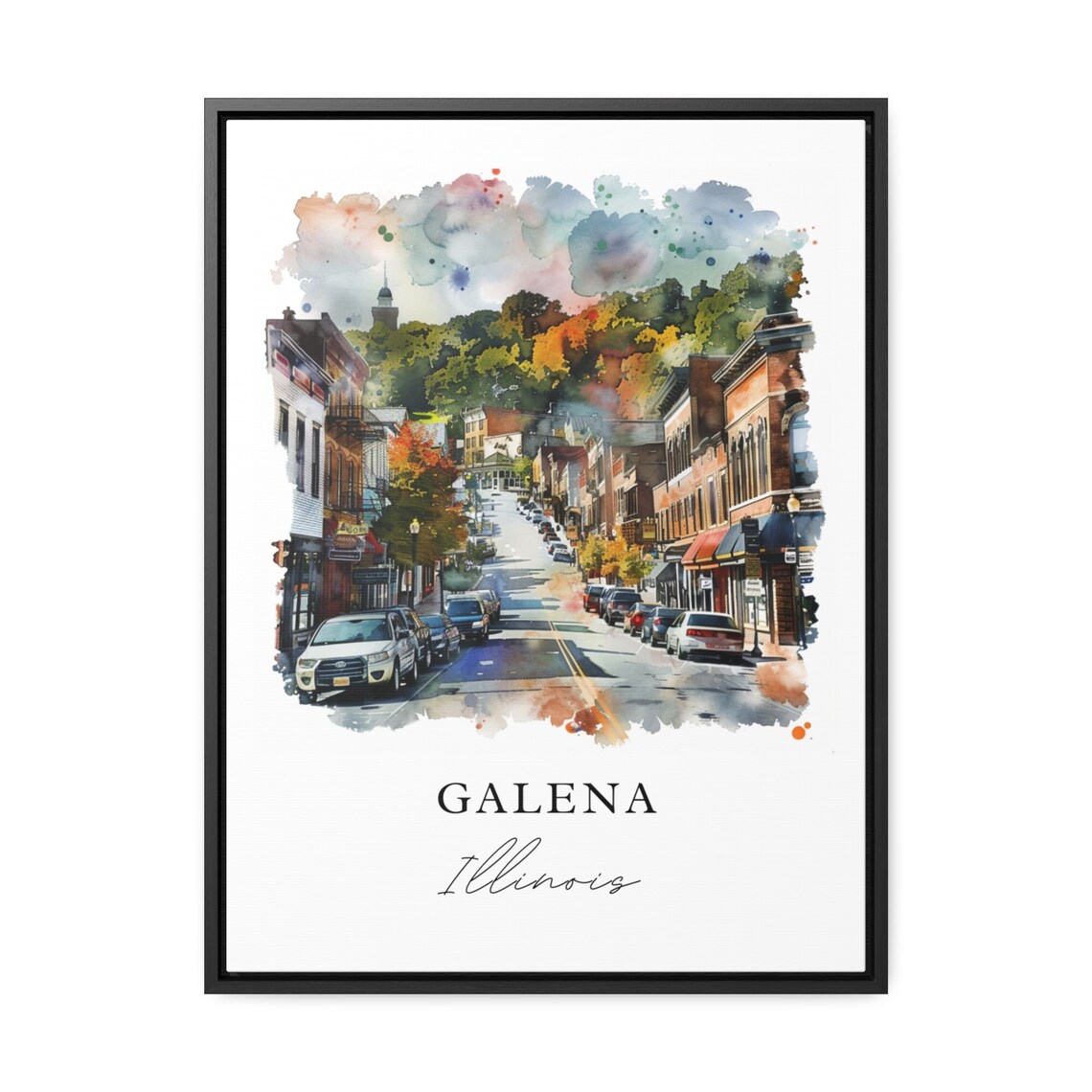 Galena Illinois Watercolor Main Street Autumn Buildings Poster - Image 3