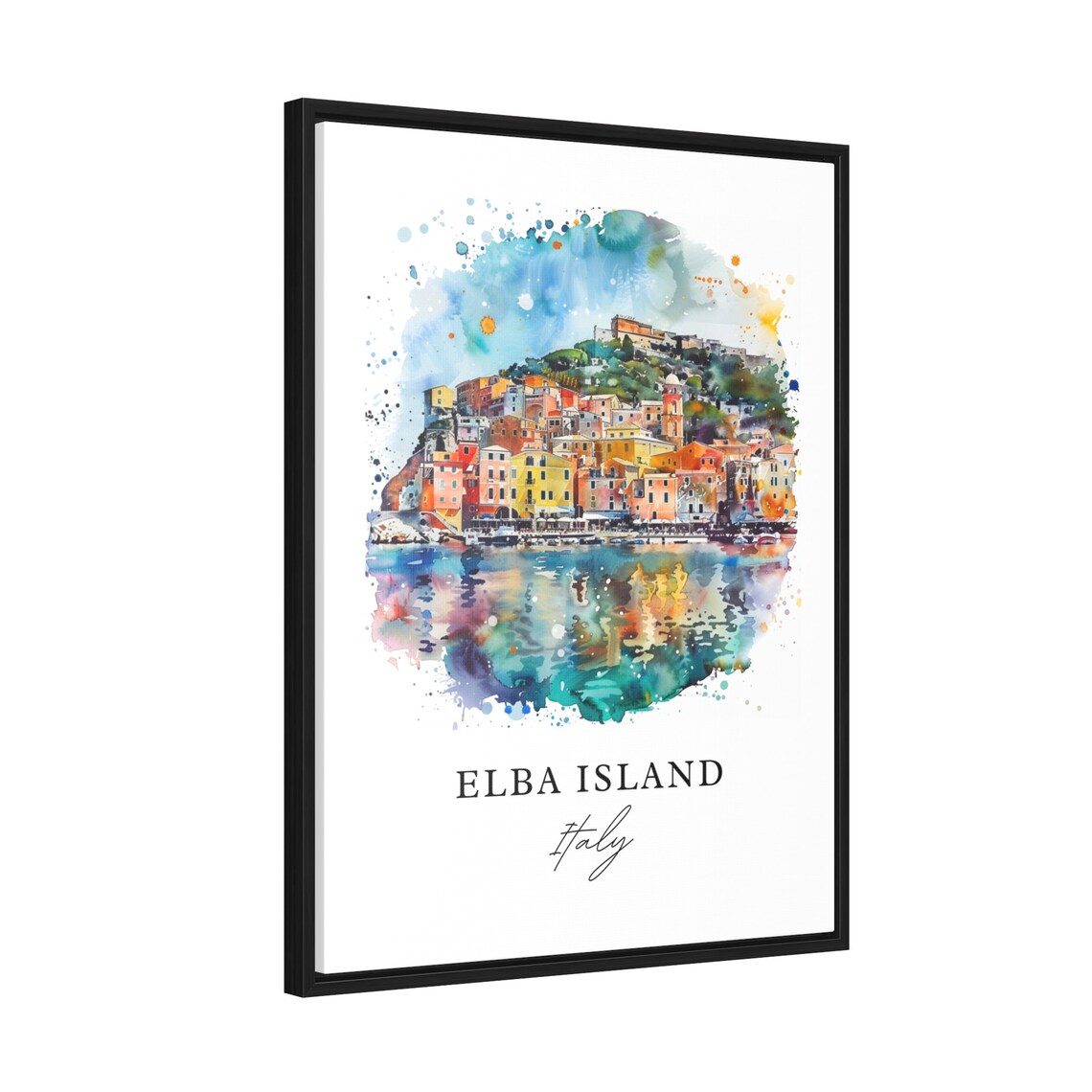Elba Island Italy Watercolor Colorful Harbor Town Sparkling Poster - Image 2