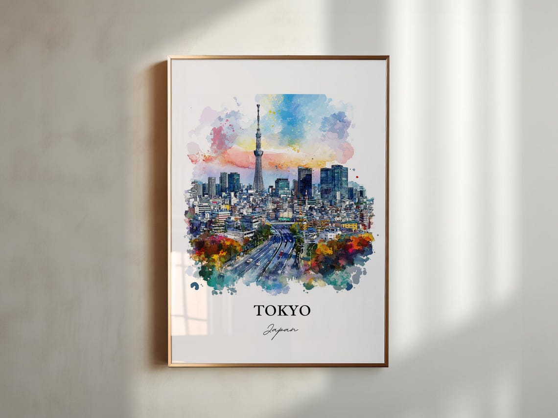 Tokyo Skyline Watercolor Travel Poster, Japan - Image 4