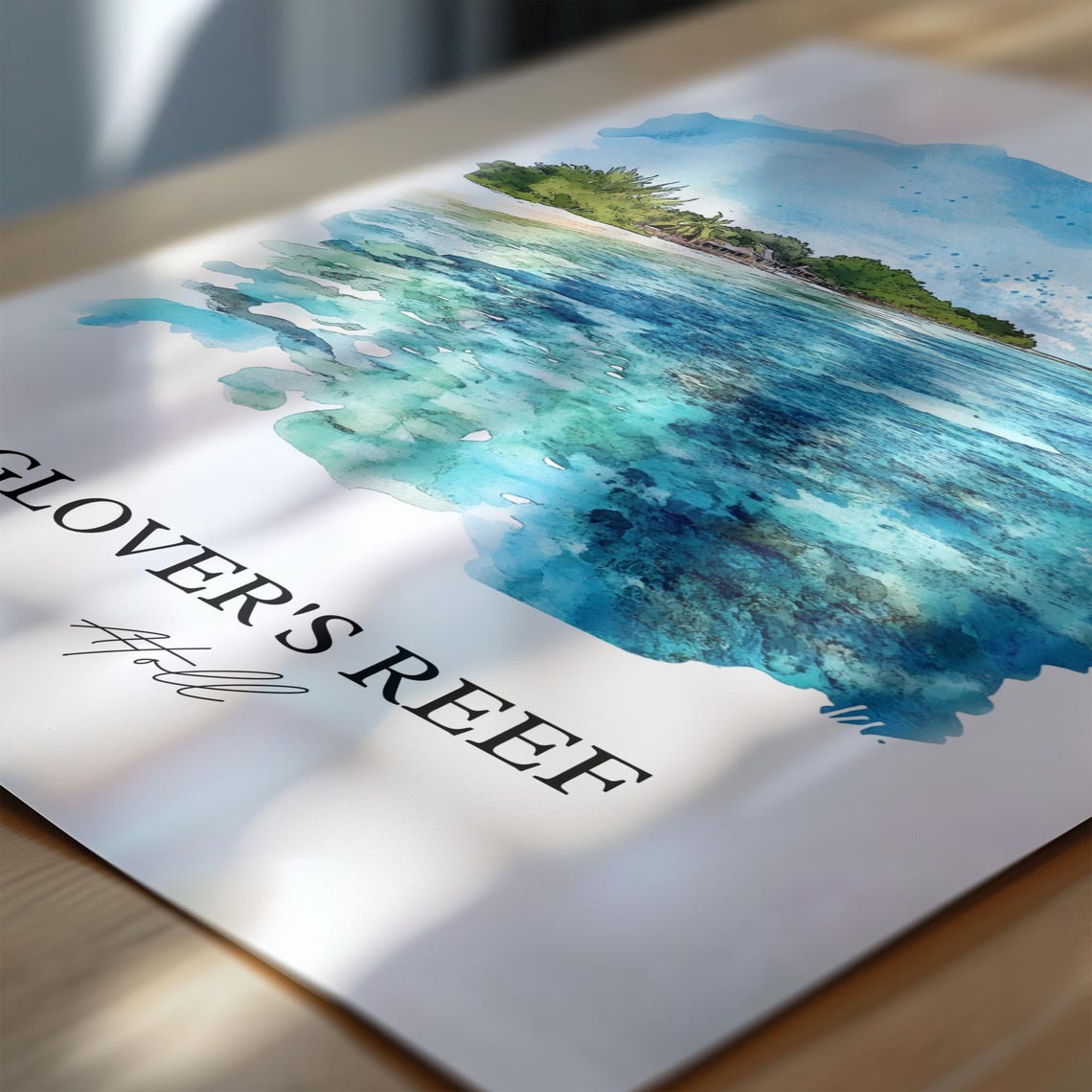 Glovers Reef Wall Art Belize Print Watercolor Gift Travel Poster Housewarming - Image 6