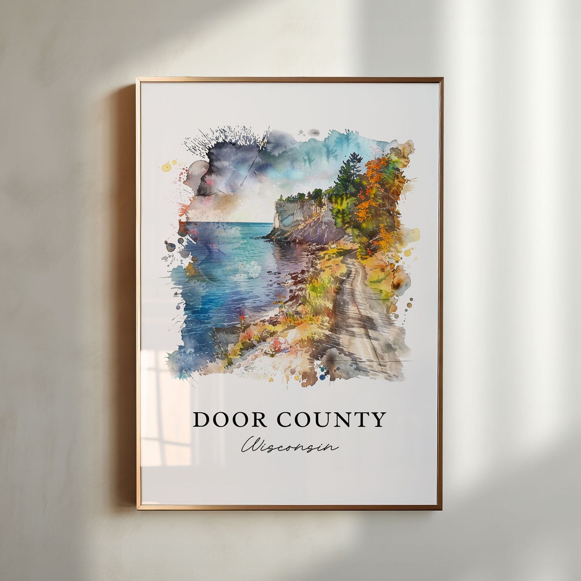 Door County Wi Art Door County Print Green Bay Wisconsin Watercolor Door County Wi Gift Travel Print Travel Poster Housewarming Gift