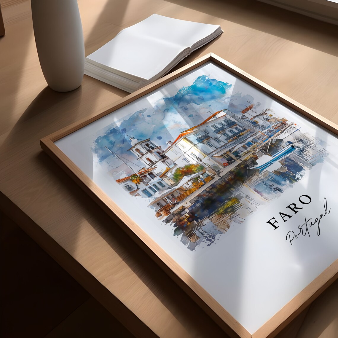 Faro Portugal Algarve Marina Harbor Watercolor Travel Poster - Image 5