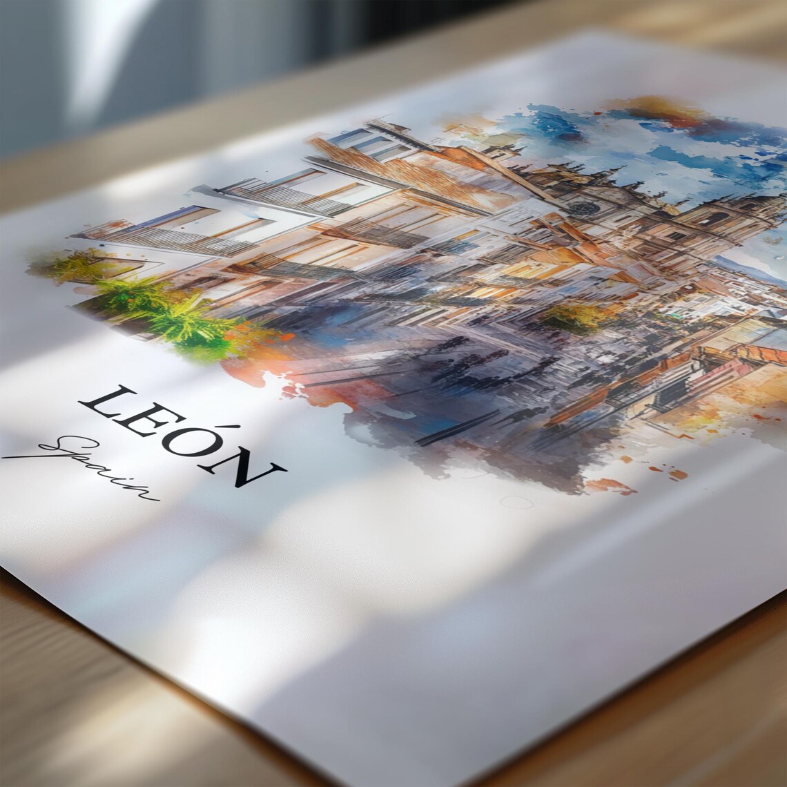 León Spain Gothic Cathedral City Street Watercolor Travel Poster - Image 6