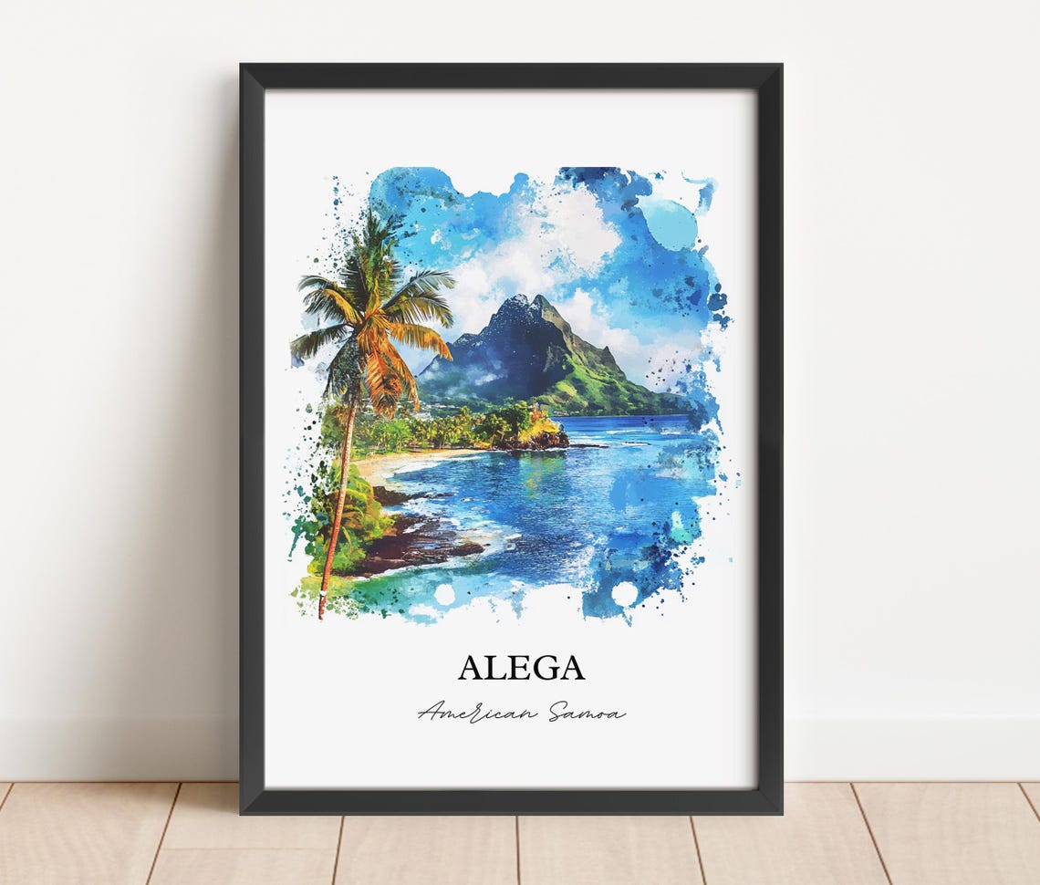Alega American Samoa Volcanic Peak Palm Beach Watercolor Poster - Image 5
