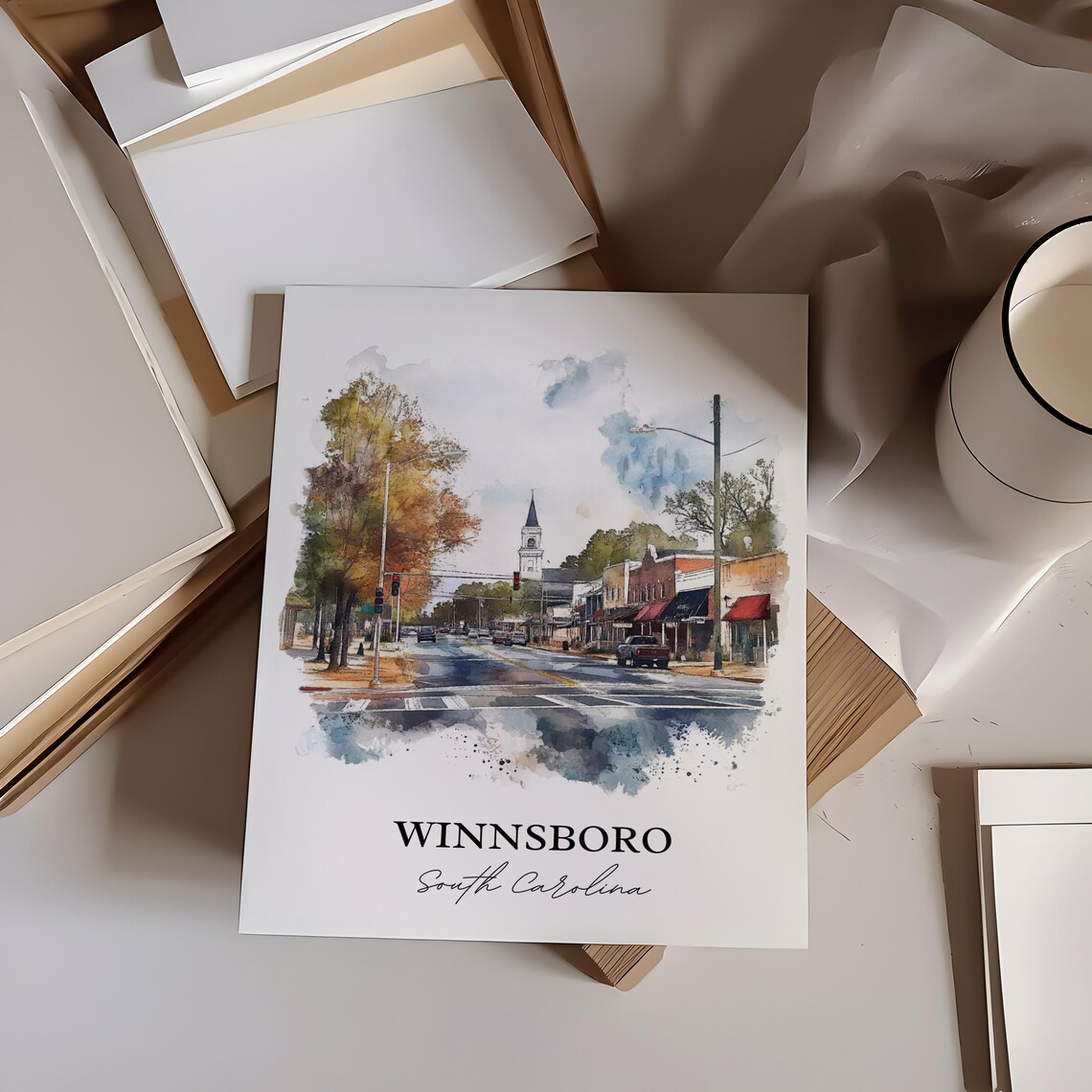 Winnsboro South Carolina Main Street Watercolor Travel Gift Poster - Image 4