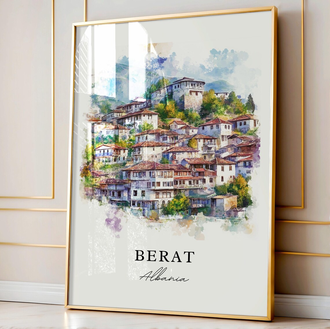 Berat Albania Ottoman Old Town Hillside White Houses Red Roofs Poster - Image 2