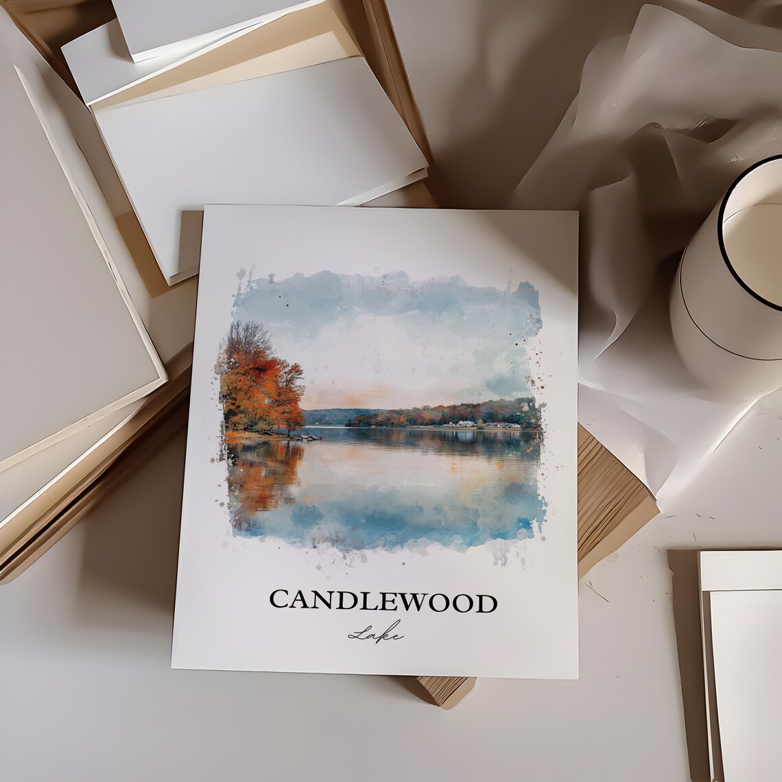 Candlewood Lake Connecticut Autumn Shore Mirror Water Poster - Image 2