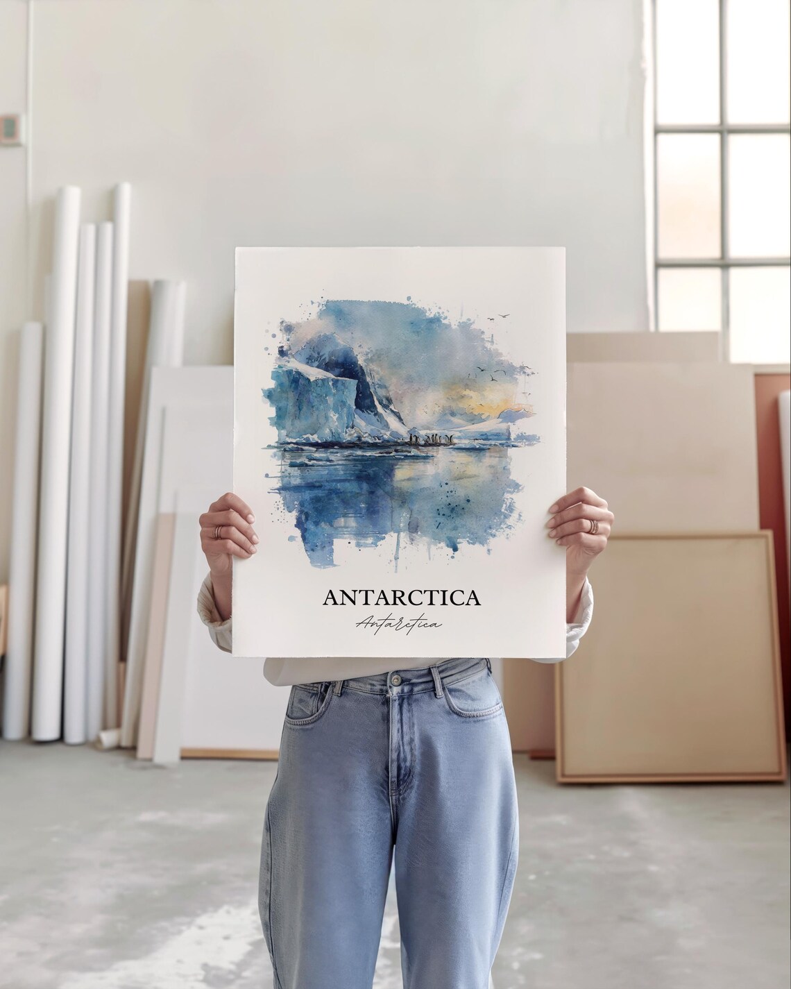 Antarctica Watercolor Glacier Icebergs Penguins Travel Art Poster - Image 3