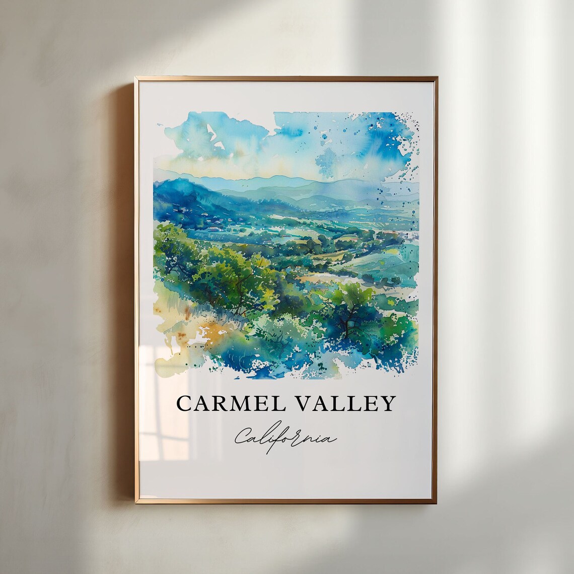 Carmel Valley California Green Hills Watercolor Scenic Valley Poster