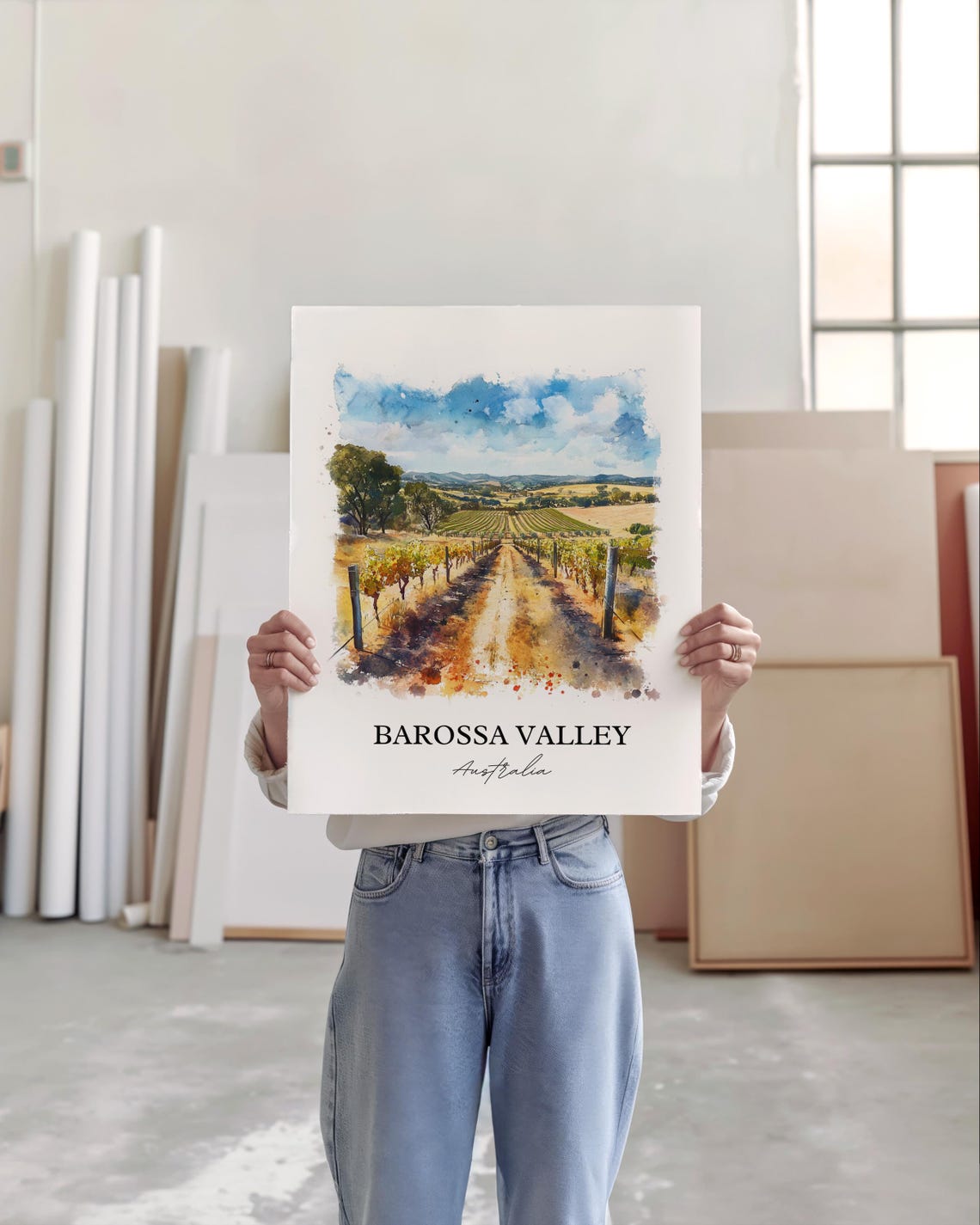 Barossa Valley Australia Vineyard Landscape Watercolor Rustic Poster - Image 3