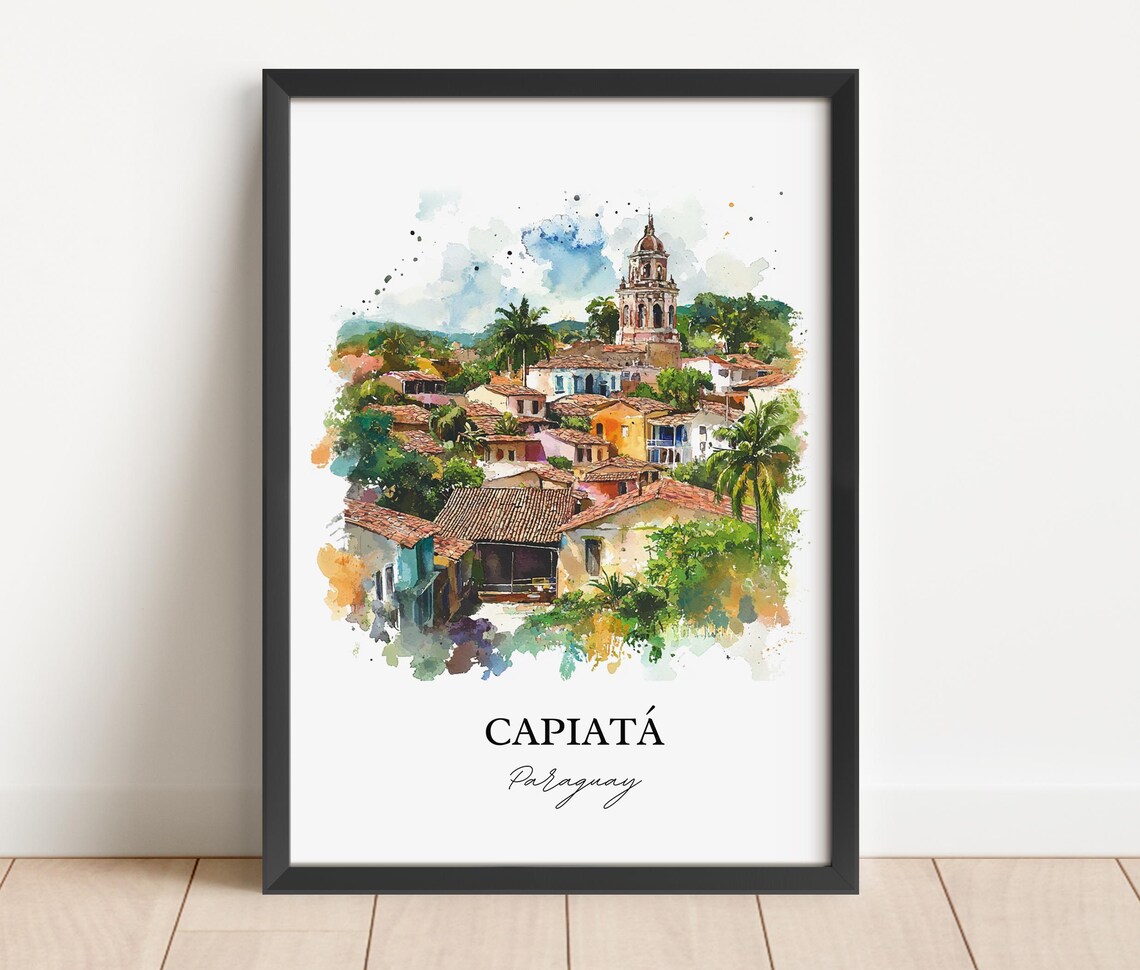 Capiata Paraguay Watercolor Hillside Town Church Scene Poster - Image 5