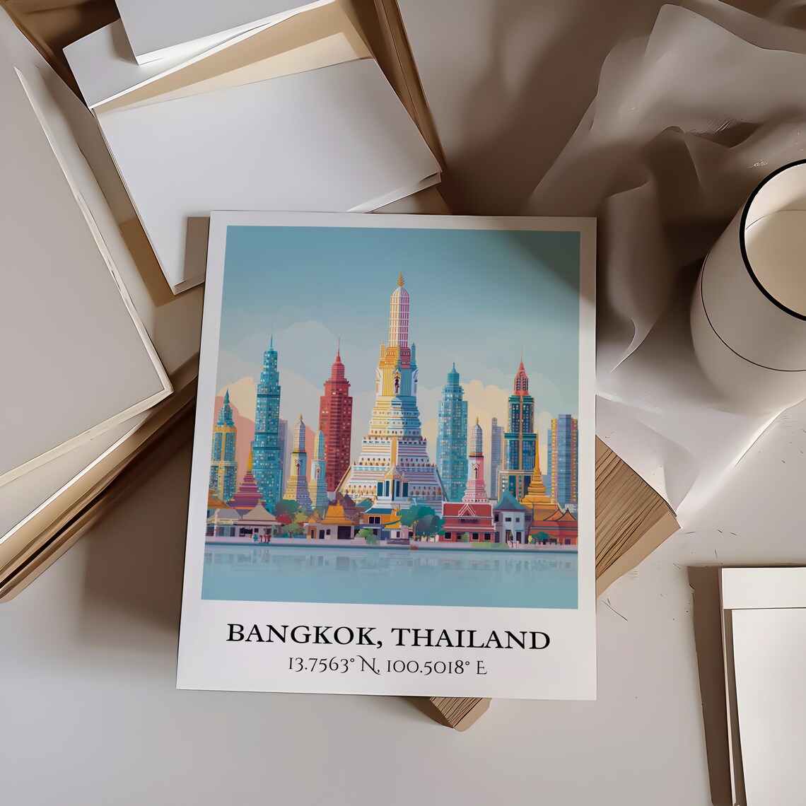 Bangkok Thailand Skyline Temple Skyscrapers Reflection Travel Poster - Image 3