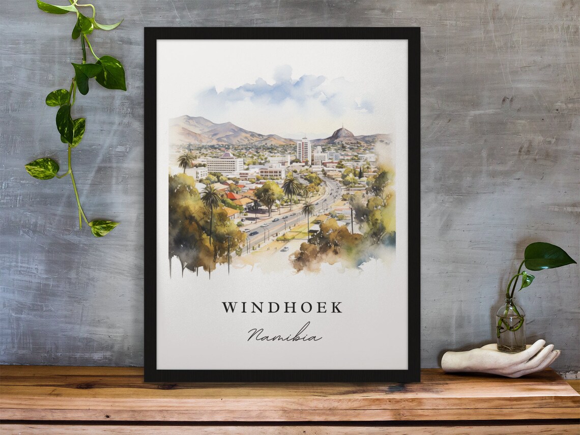 Windhoek Namibia Watercolor City Panorama Africa Travel Art Print