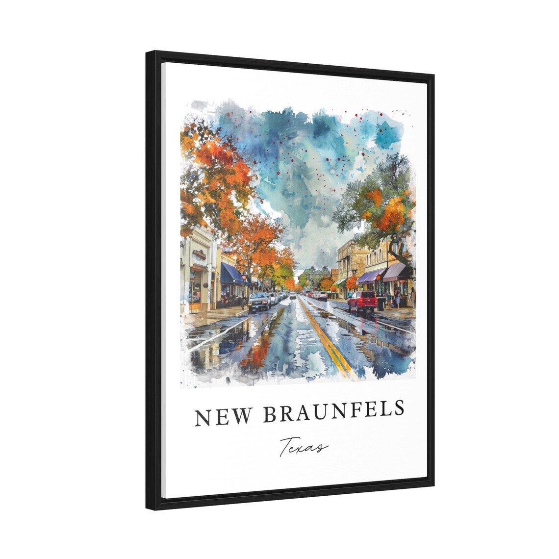 New Braunfels Texas Autumn Main Street Watercolor Travel Poster - Image 2