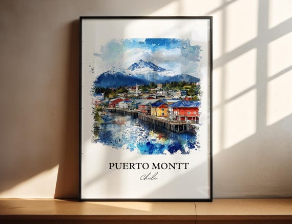 Puerto Montt Wall Art Southern Chile Print Watercolor Gift Travel Poster Housewarming