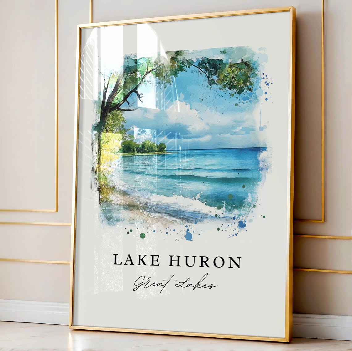 Lake Huron Great Lakes Watercolor Shoreline Beach Waves Poster - Image 4