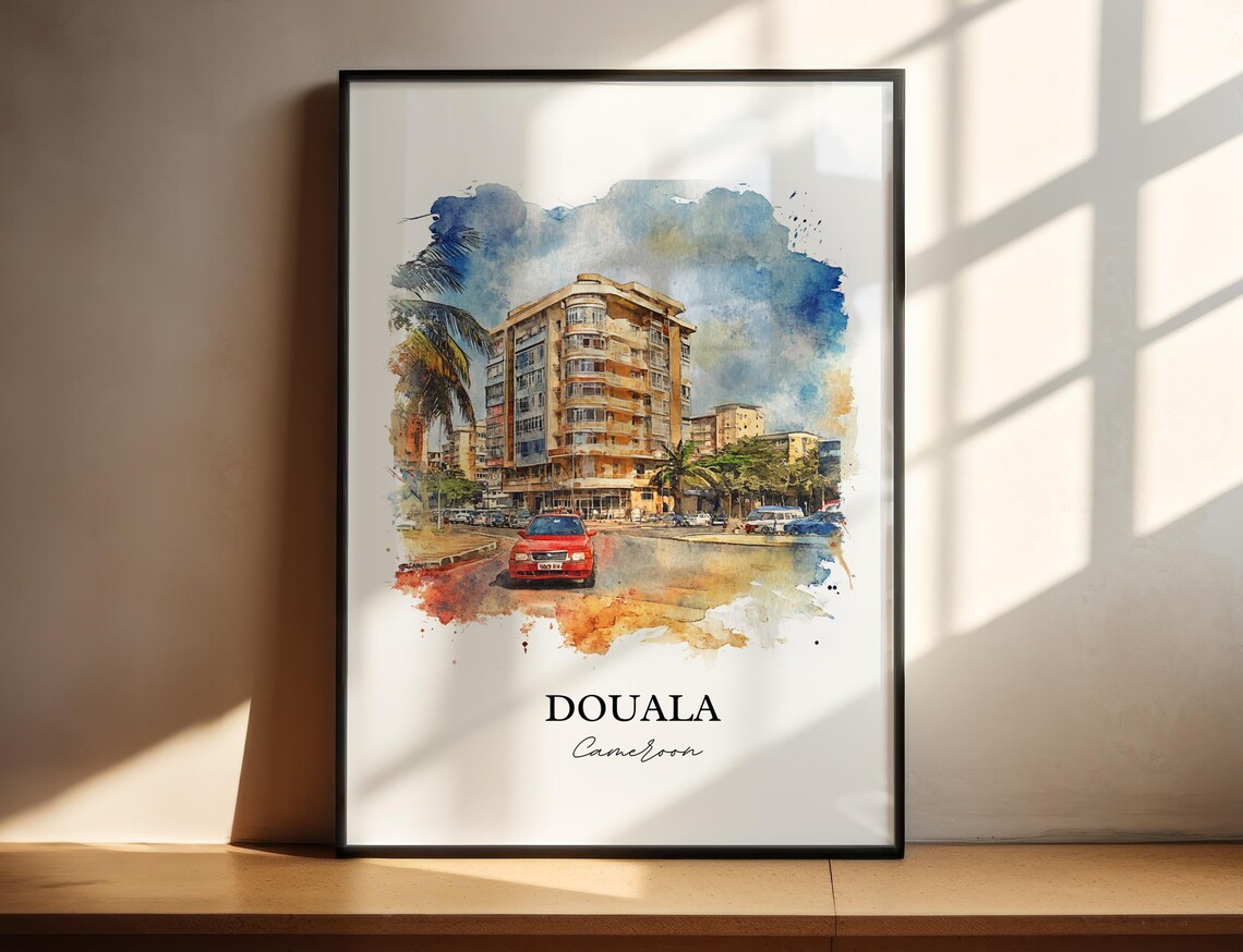 Douala Cameroon Watercolor Modern Building Street Art Poster