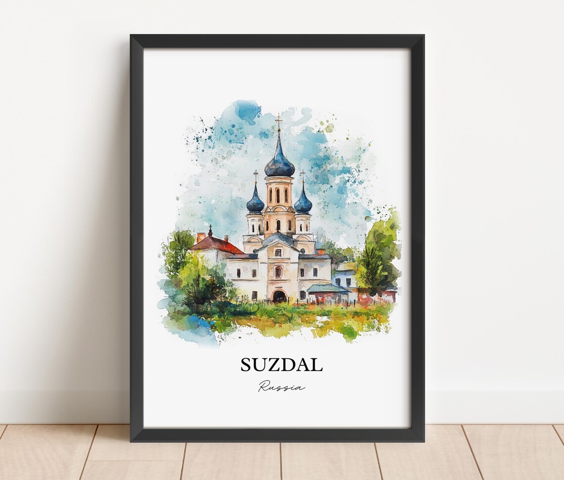 Suzdal Russia Watercolor Blue Onion Dome Church Travel Poster - Image 5