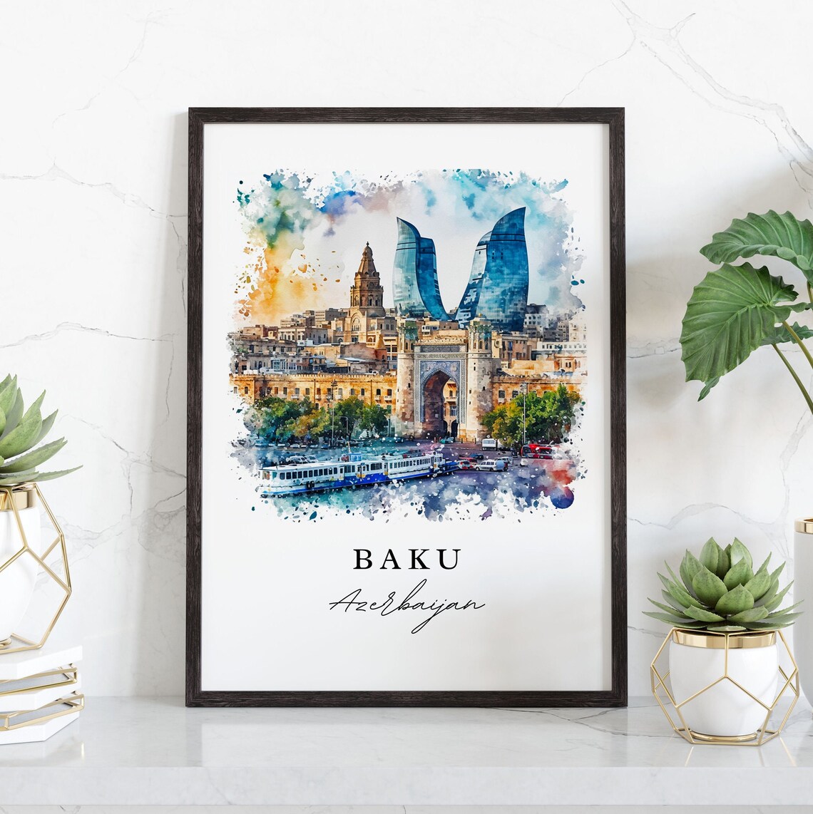 Baku, Azerbaijan Wall Art Print, Custom Text - Image 3
