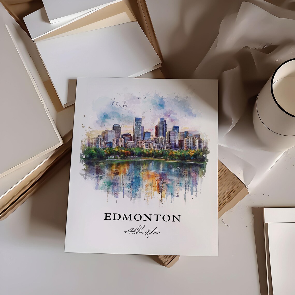 Edmonton Canada Watercolor Travel Poster, Alberta - Image 4