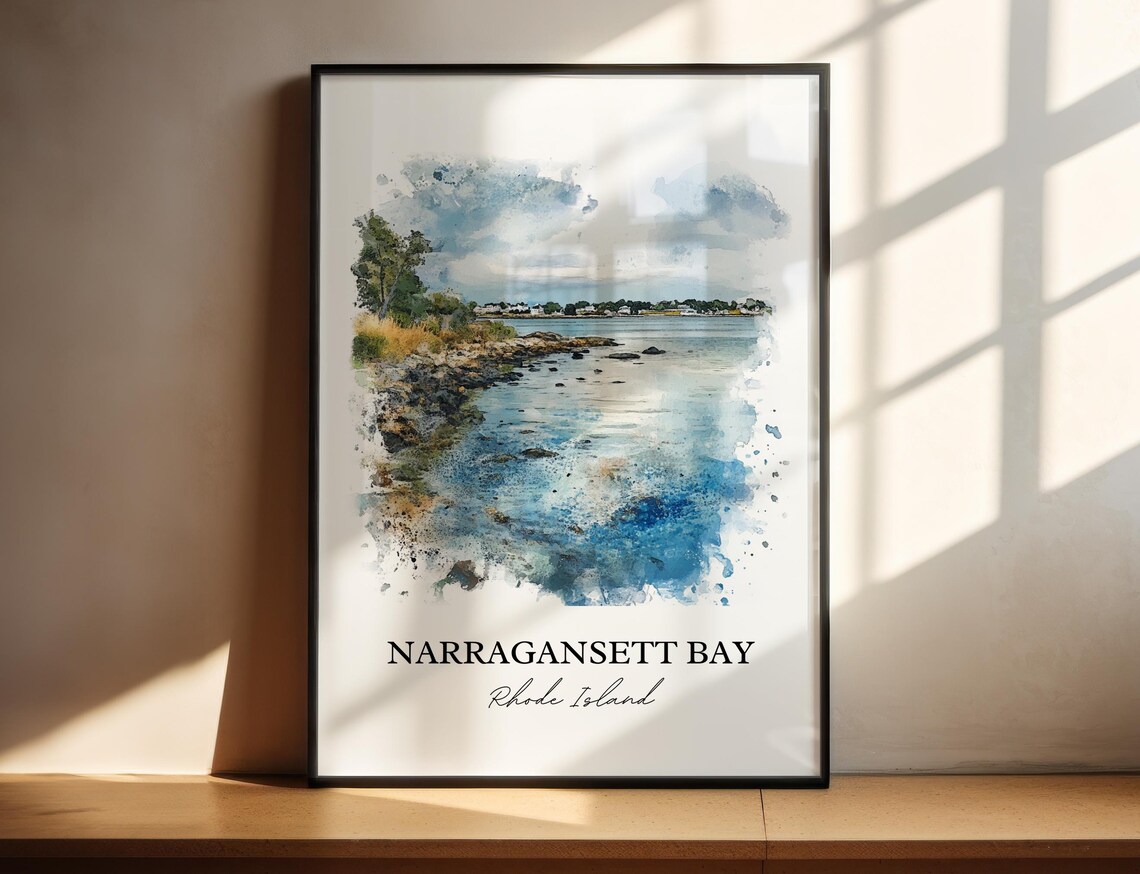 Narragansett Bay Rhode Island Rocky Shore Watercolor Coast Poster