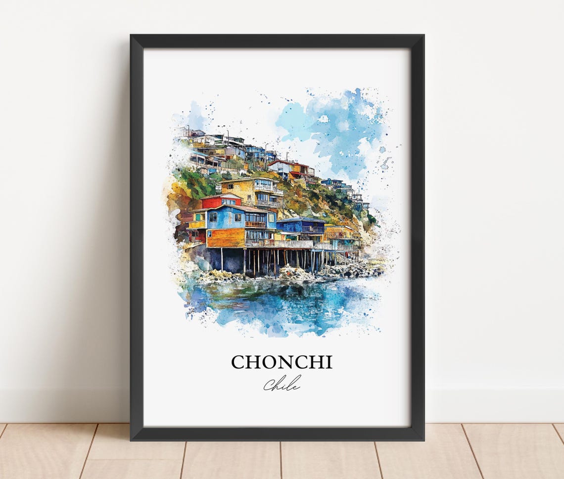 Chonchi Chile Wall Art Print Watercolor Gift Travel Poster Housewarming - Image 5