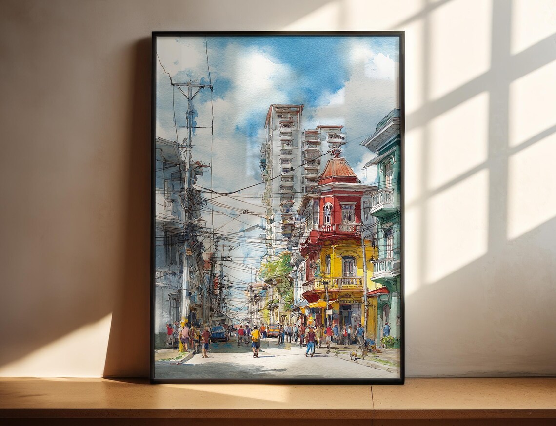 Guayaquil Ecuador Colonial Street Watercolor Travel Art Print