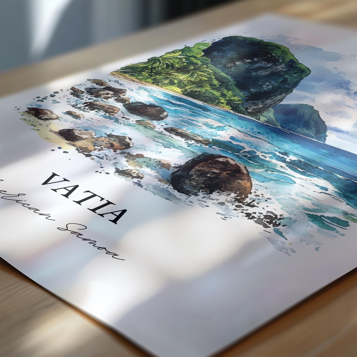 Vatia American Samoa Rocky Shoreline Sea Cliffs Watercolor Poster - Image 7