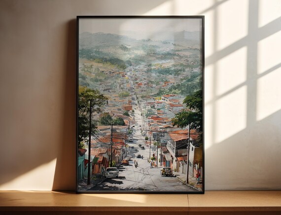 Ciudad del Este Paraguay Hillside City Watercolor Art Print View