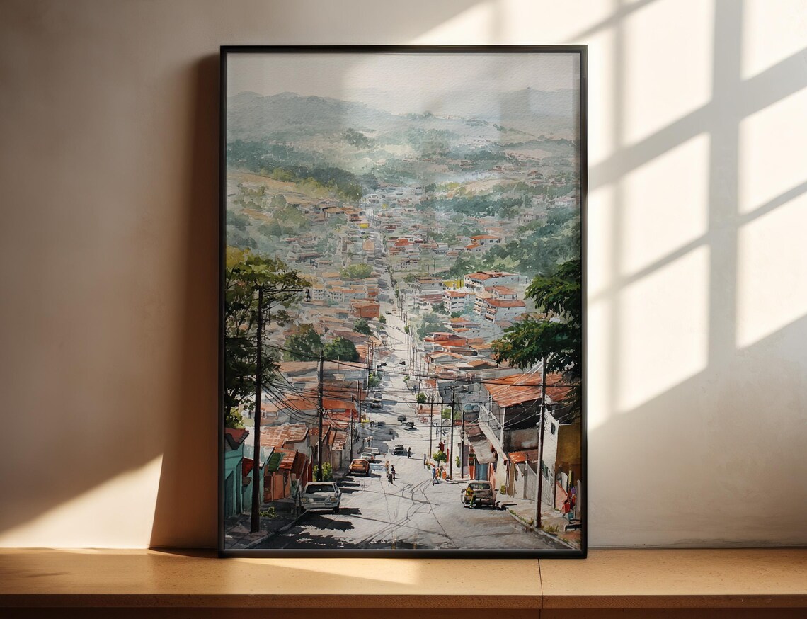 Ciudad del Este Paraguay Hillside City Watercolor Art Print View