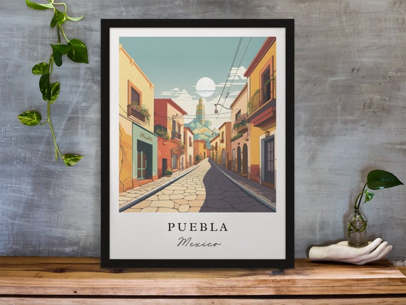 Puebla Traditional Travel Art Mexico Puebla Poster Wedding Gift Birthday Present Custom Text Personalised Gift