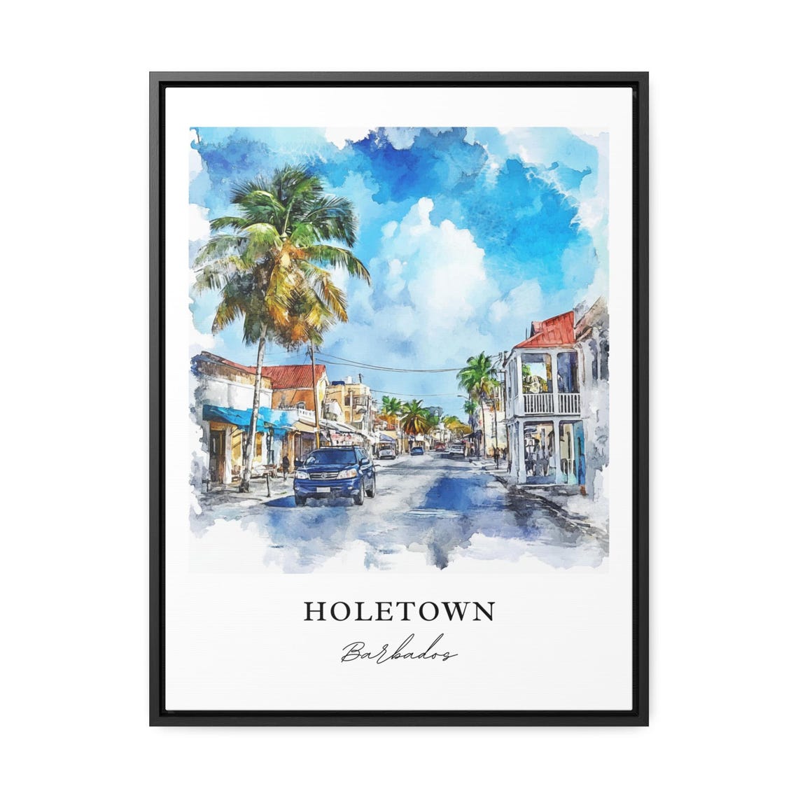 Holetown Barbados Tropical Street Palms Watercolor Beach Poster - Image 3