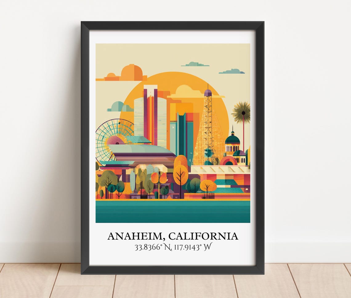 Anaheim California Geometric Skyline Ferris Wheel Retro Travel Poster - Image 3
