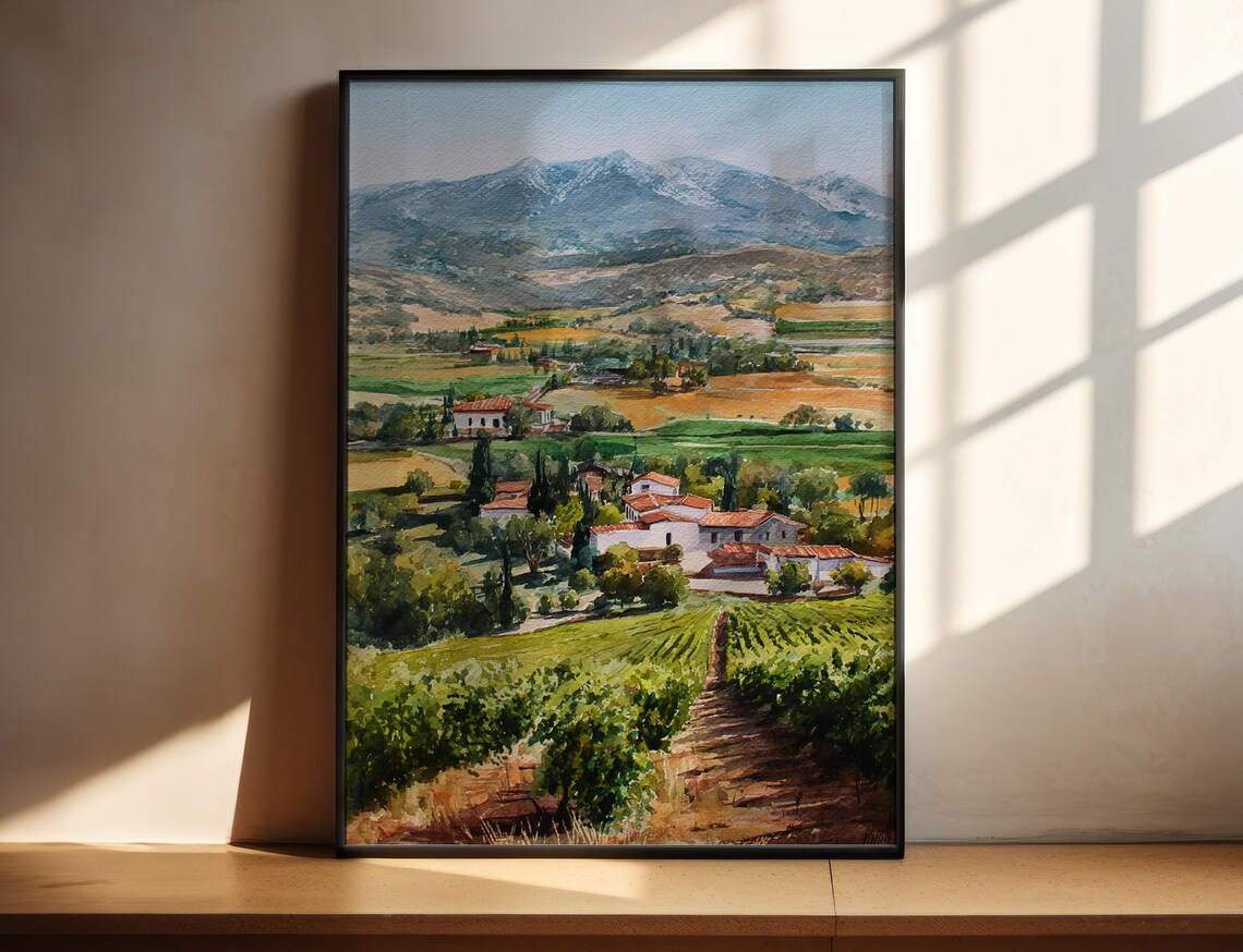 Tarija Bolivia Watercolor Valley Mountains Farm Travel Poster