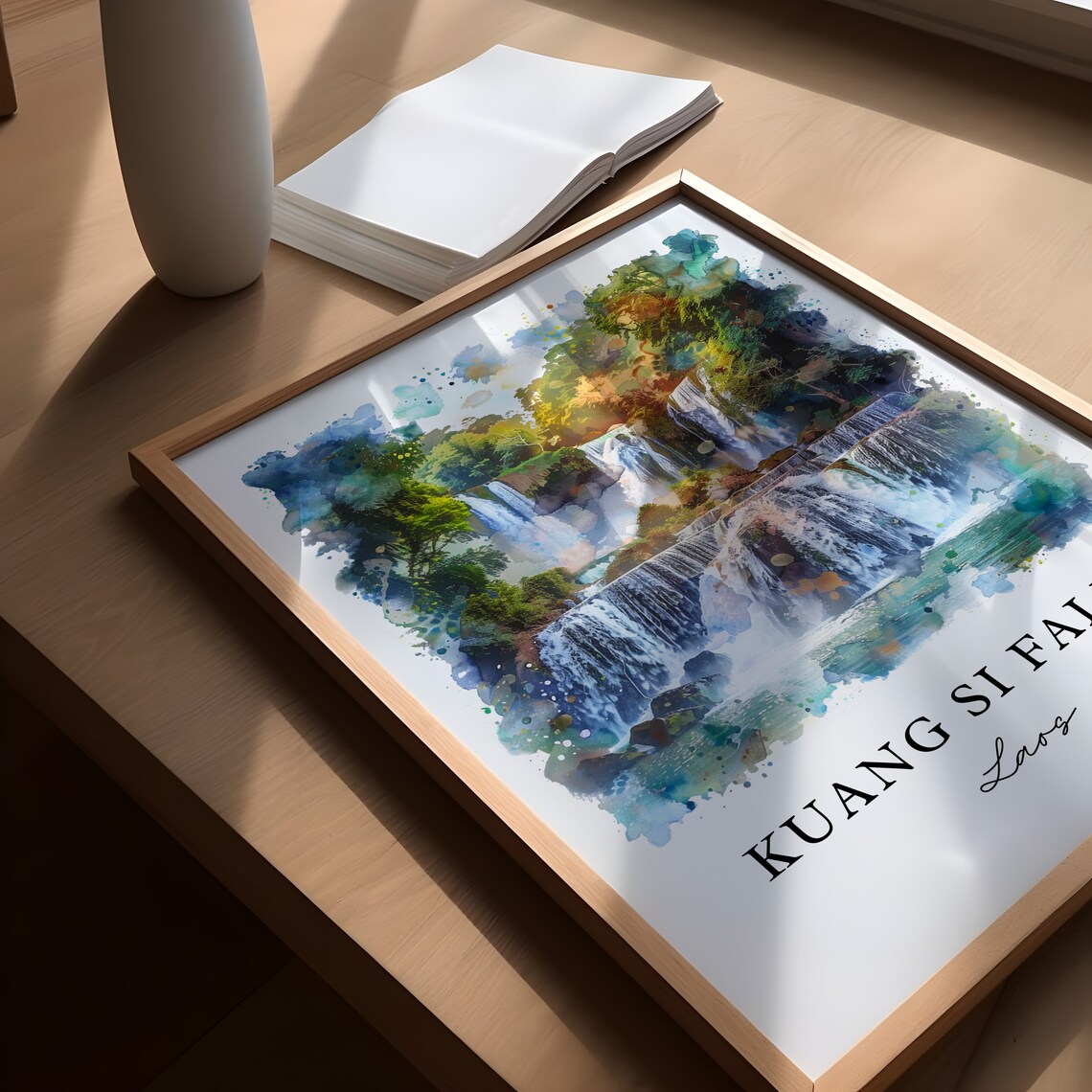 Kuang Si Falls Laos Jungle Waterfalls Watercolor Nature Travel Poster - Image 5