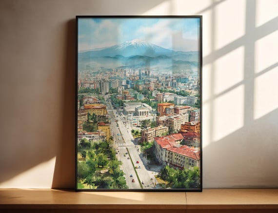 Tirana Albania Watercolor Art Travel Print Artwork Skyline Decor Albanian Wall