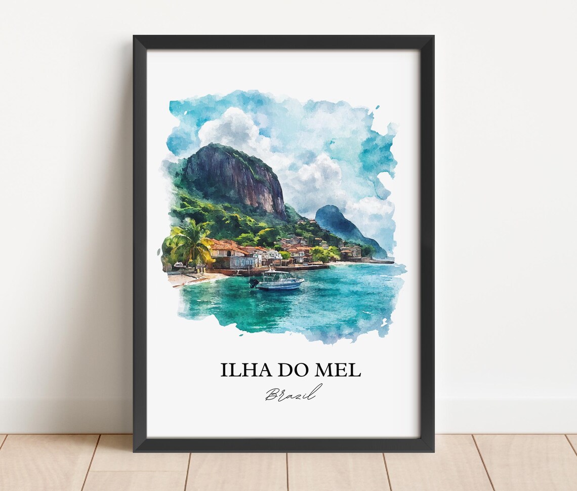 Ilha do Mel Brazil Watercolor Island Coast Boat Scene Poster - Image 2