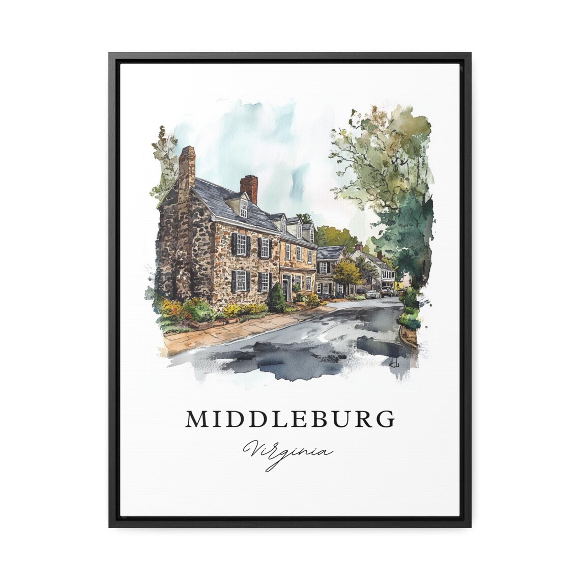 Middleburg Virginia Stone House Street Watercolor Travel Poster - Image 3