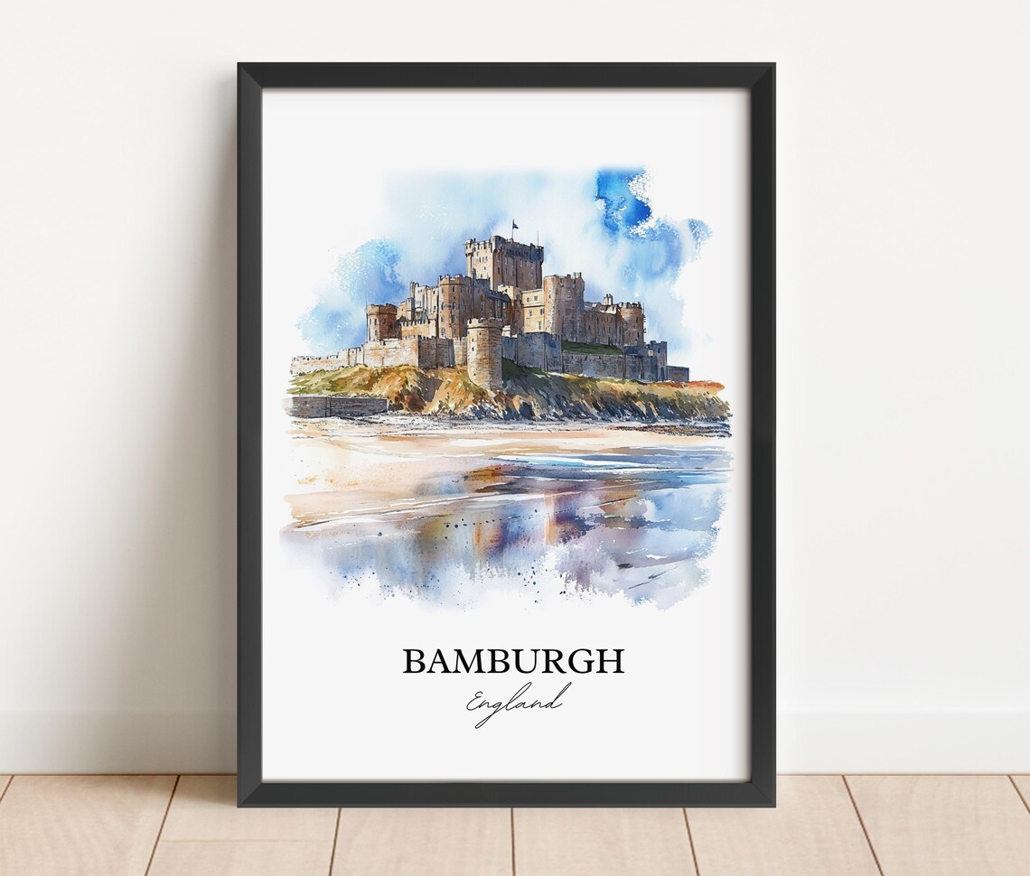 Bamburgh England Coastal Castle Watercolor Beach Landscape Art Poster - Image 2