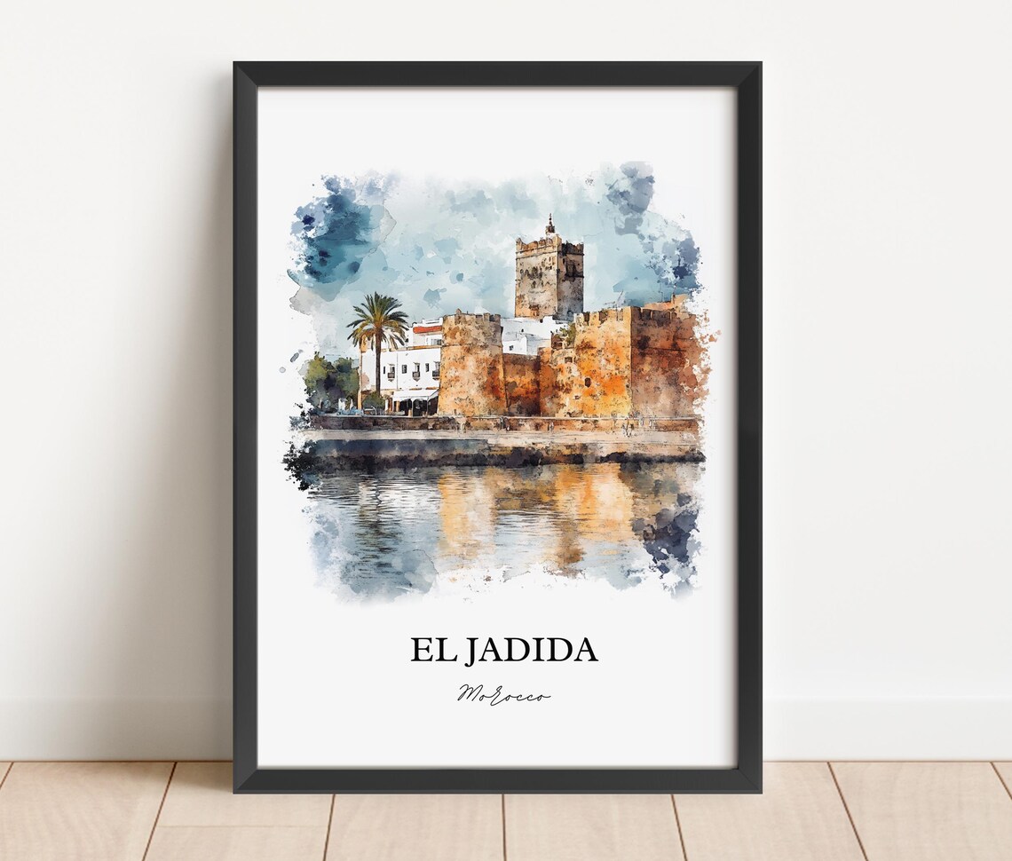 El Jadida Morocco Coastal Citadel Fortress Watercolor Poster - Image 3