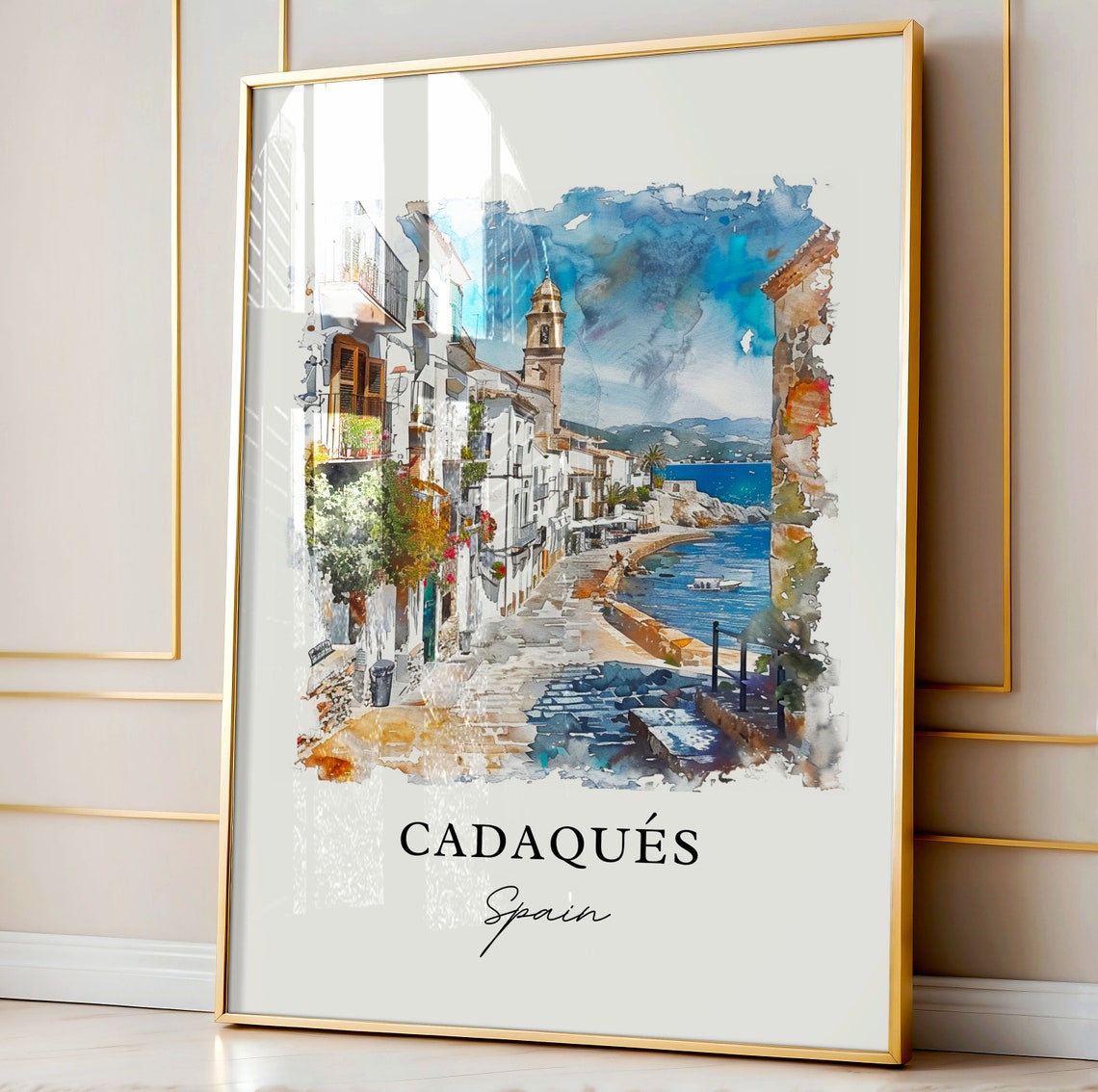 Cadaques Watercolor Spain Travel Poster Art Print - Image 4