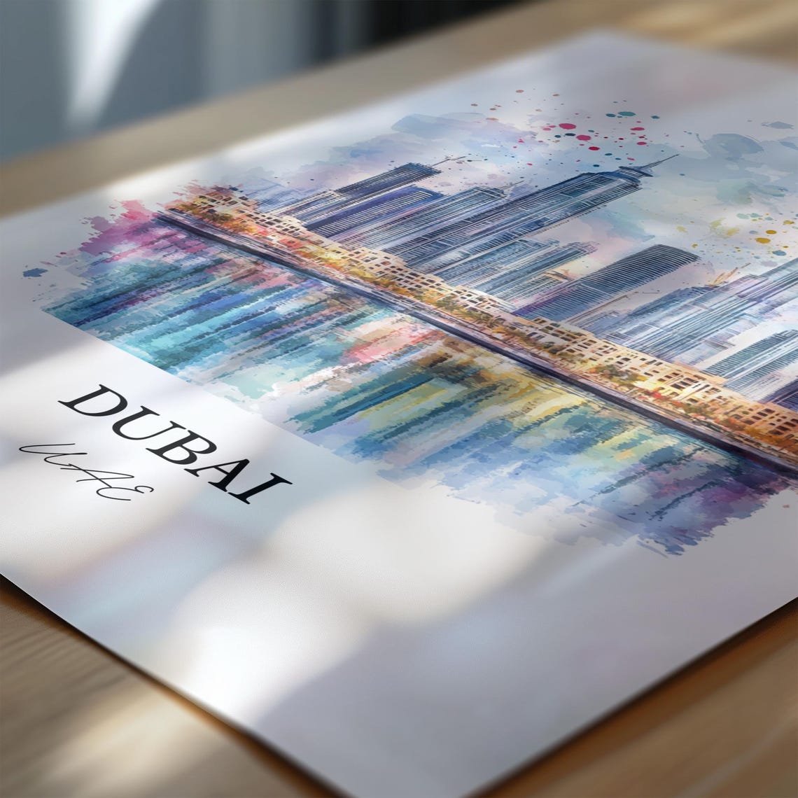 Dubai UAE Watercolor Modern Skyline Burj Khalifa Waterfront Poster - Image 6