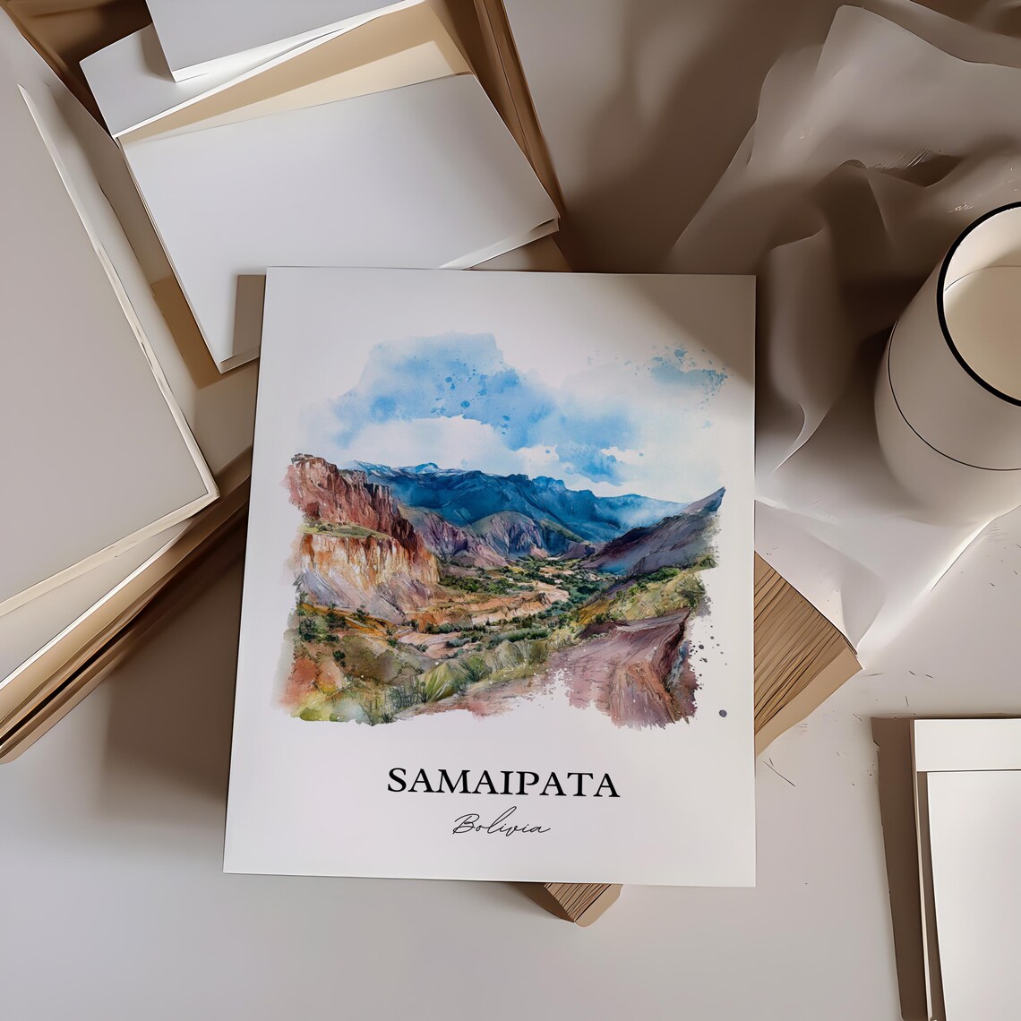 Samaipata Bolivia Watercolor Canyon Mountain Landscape Poster - Image 3
