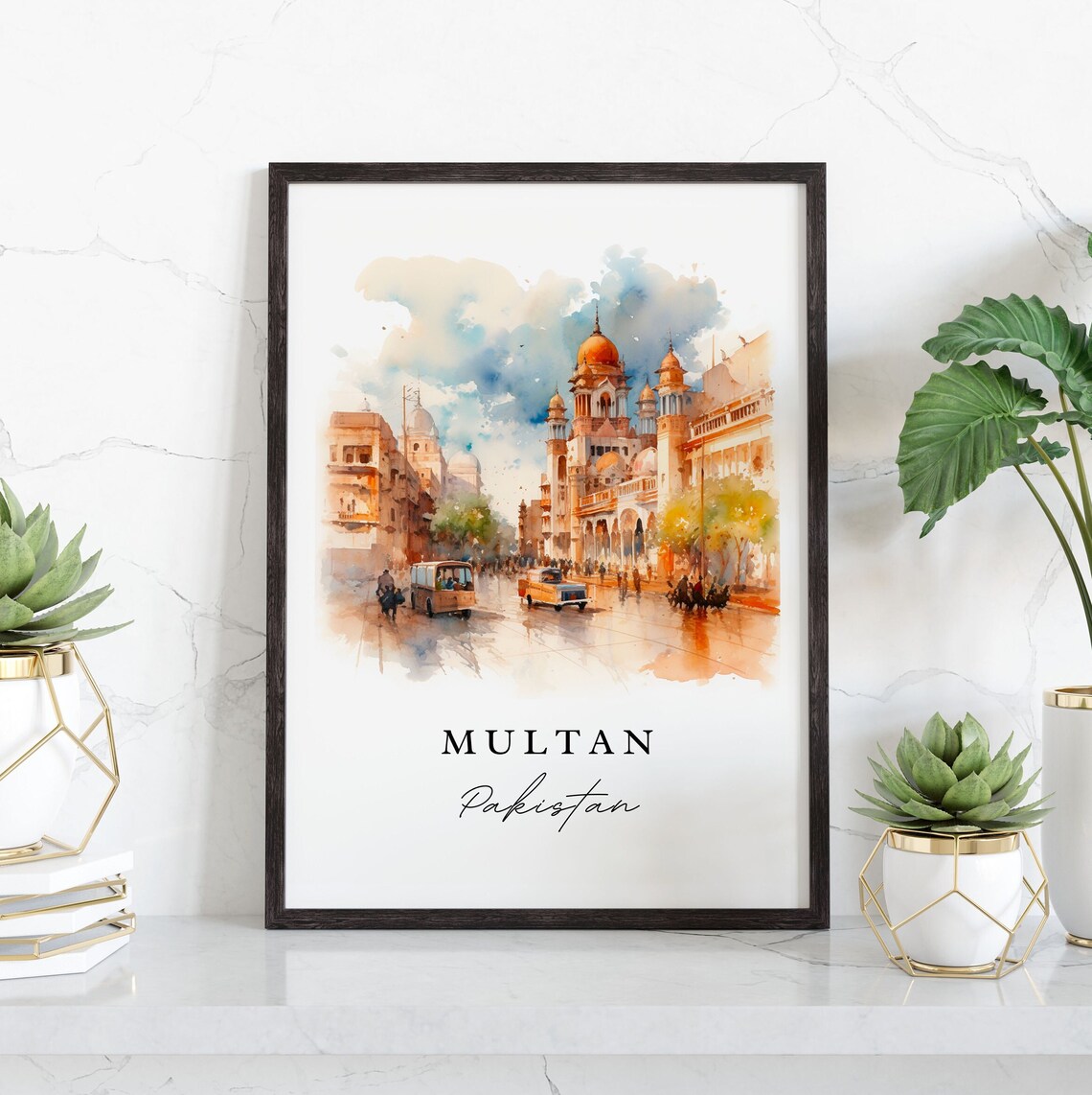 Multan Pakistan Watercolor Old City Street Shrine Travel Poster - Image 2