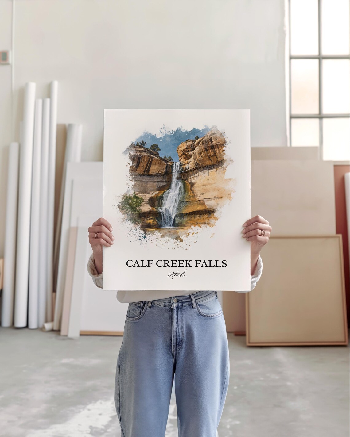 Calf Creek Falls Utah Sandstone Canyon Waterfall Watercolor Poster - Image 5