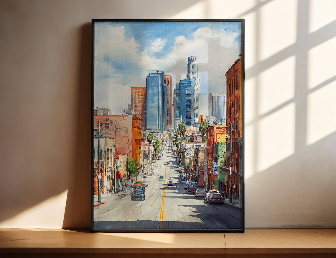 Los Angeles Watercolor Travel Poster, Southern Wall Art