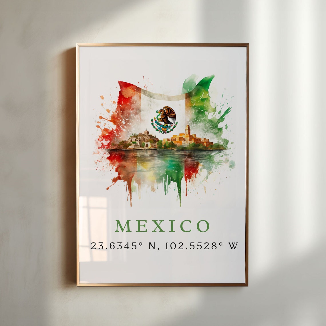 Mexico Wall Art Mexico Poster Print With Coordinates Mx Art Framed And Unframed Options Wedding Gift Birthday Present Custom Text