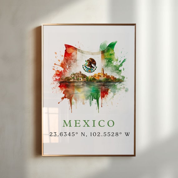 Mexico Wall Art Mexico Poster Print With Coordinates Mx Art Framed And Unframed Options Wedding Gift Birthday Present Custom Text